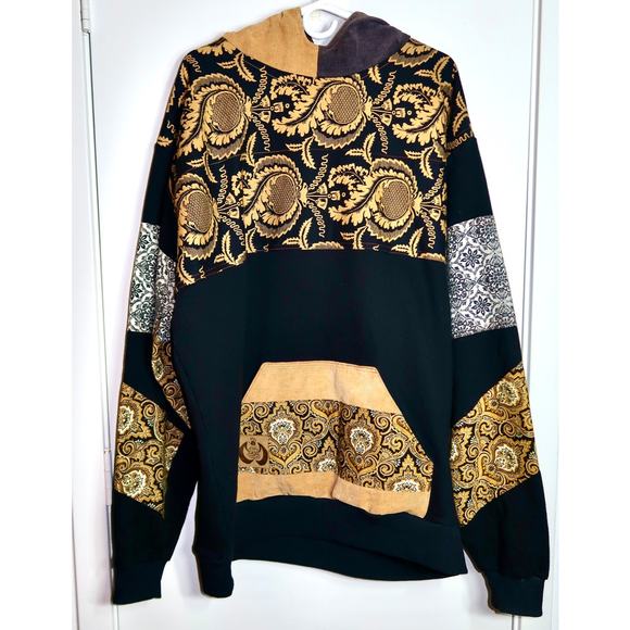 Lobo The Kuza V.2 oversized XL black fabric gold floral or paisley-like pattern - Picture 1 of 6